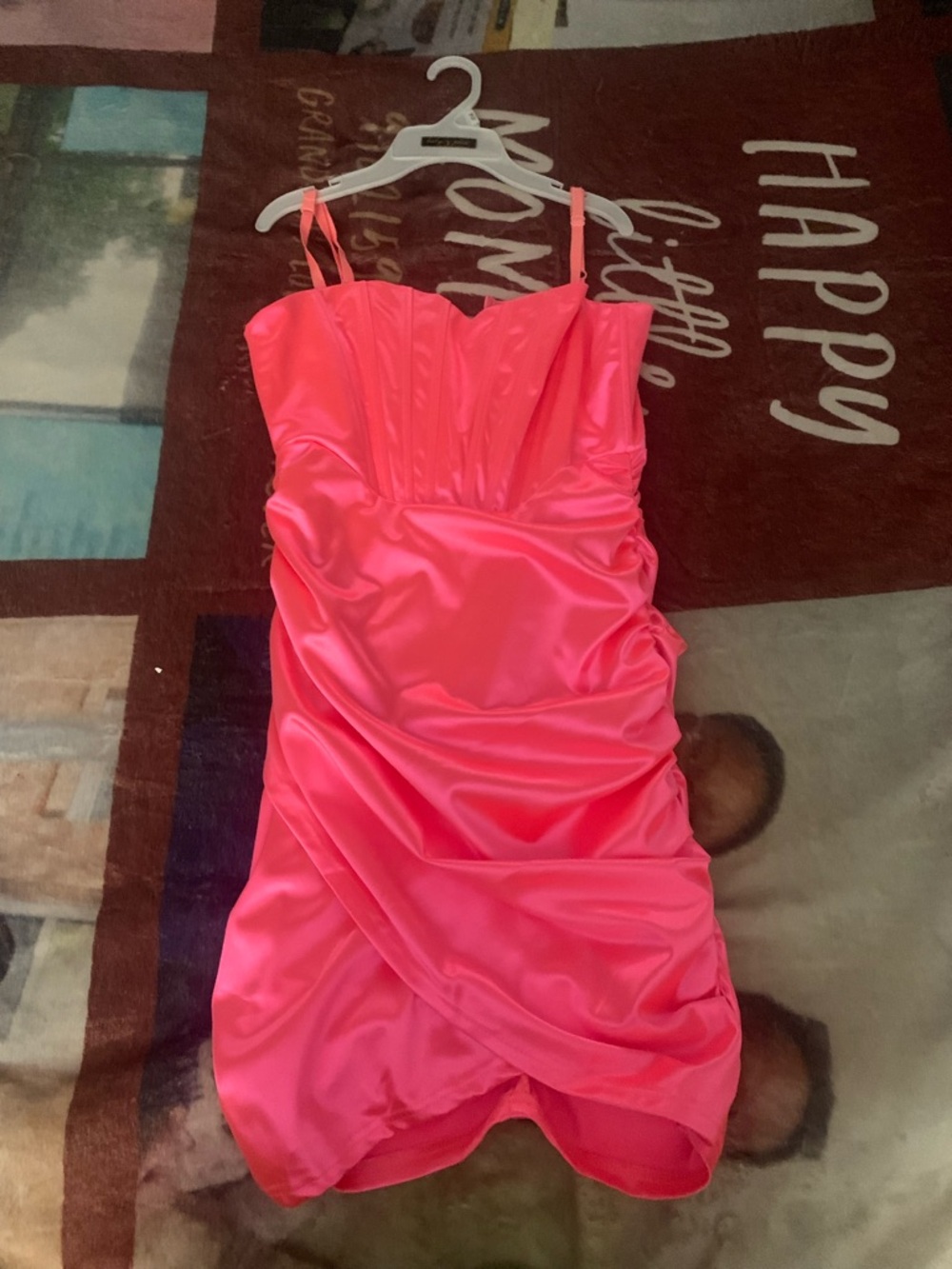 Hot Pink Satin Mini Dress with Spaghetti Straps
